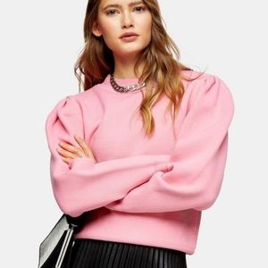 Topshop puffy sleeve hot pink sweatshirt